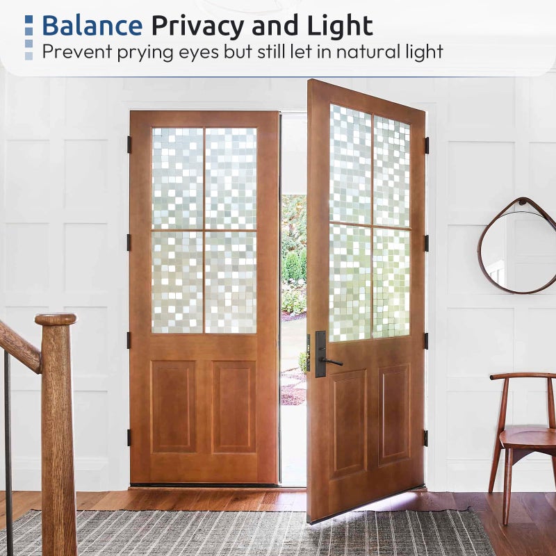 rabbitgoo Window Privacy Film Stained Glass Window Film, 3D Square Mosaic Decorative Static Cling Glass, Removable Vinyl UV Blocking Stickers for Home, 35.4 x 78.7 inches - Image 3